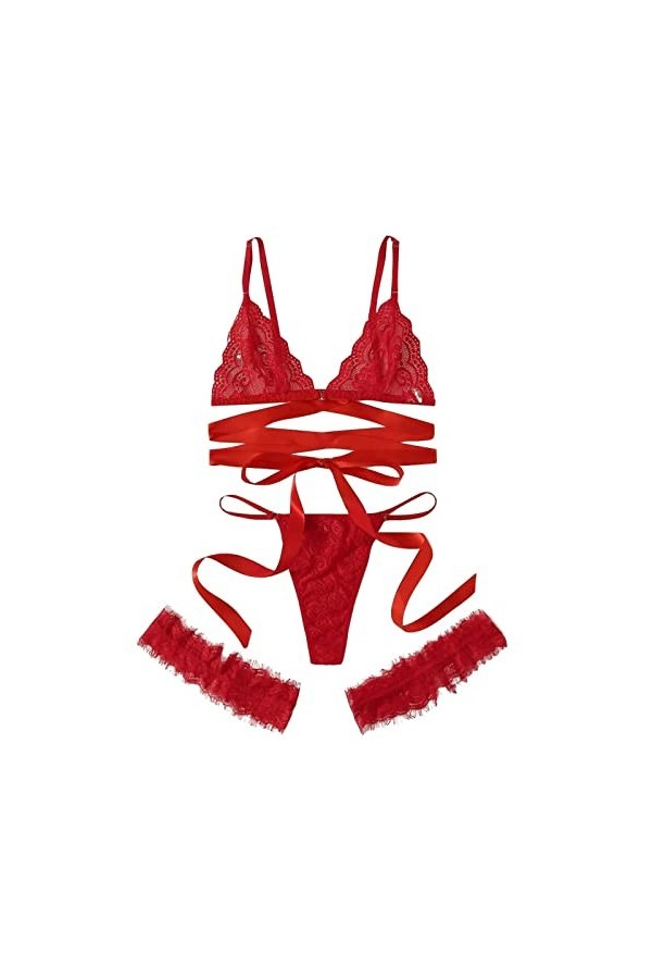 Vêtements de Nuit pour Femmes Lingerie Sexy pour sous-vêtements Sexy pour Femmes Ensemble Soutien-Gorge String jarretière Lin