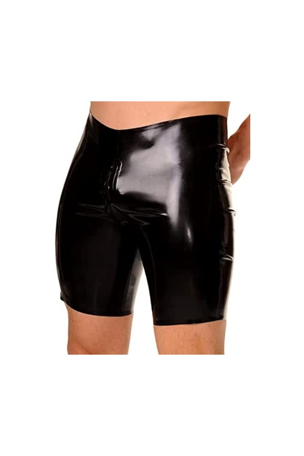Latex Rubber Black Men Quarter Pants For Special Occasions Role Play Handmade 0.4mm,Noir,X-Grand