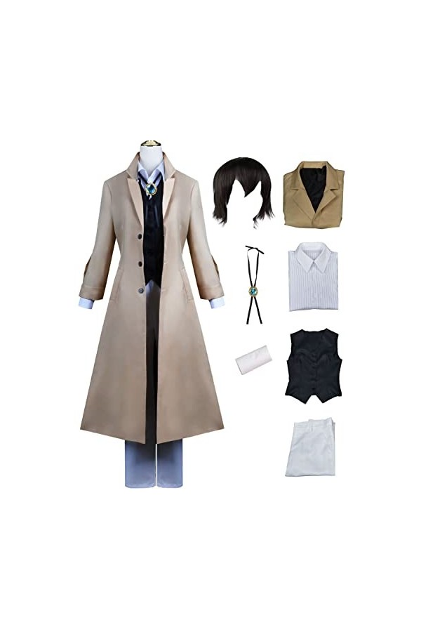 Foanja Dazai Osamu Déguisement Adulte Cosplay Bungo Stray Dogs Détective Dazai Osamu Compléter Anime Uniforme et Perruques po