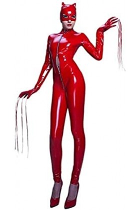Femmes Sexy Body En Cuir Verni Brillant Catsuit Zipper Performance Vêtements,Rouge,X-Grand