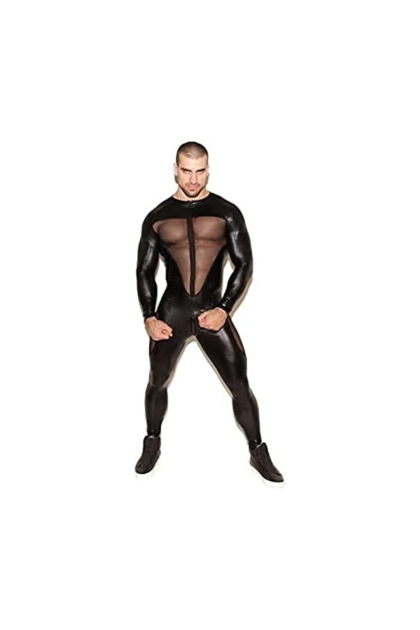 Hommes Sexy Wetlook Lingerie Brillant En Cuir Verni Catsuit Full Body Design Club Party Wear,Noir,Moyen