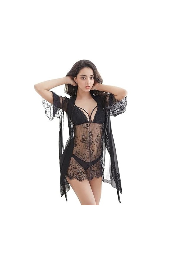MERNEL Vêtements sexuels Lingerie érotique Dentelle été Mince Sexy Chemise de Nuit jarretelle Chemise de Nuit Femmes Color :