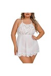 Femmes Grande Taille Teddy Sexy Maille Creux Sangle Chemise de Nuit 2 Pièces Dentelle Exotique Mini Nuisette Lingerie avec Cu