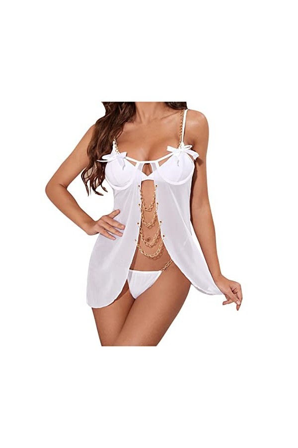 Costumes de Lingerie Sexy pour Femmes Voir à Travers la Chemise de Nuit avec des Ensembles de Tongs Femme érotique 2 pièces s