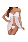 Costumes de Lingerie Sexy pour Femmes Voir à Travers la Chemise de Nuit avec des Ensembles de Tongs Femme érotique 2 pièces s