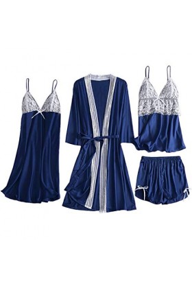 Lingerie sexy pour femme - En soie sexy - Cami - Vêtements de nuit - Ensemble de sous-vêtements - Pyjama avec robe - Lingerie