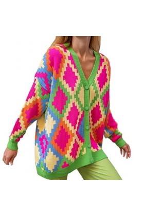 ARQRAY Hiver femmes basique col en V surdimensionné tricots cardigans vert automne pull tricoté Color : Green, Size : L 