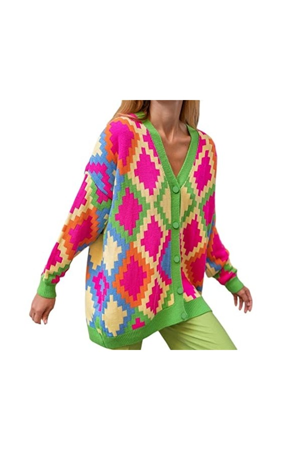 ARQRAY Hiver femmes basique col en V surdimensionné tricots cardigans vert automne pull tricoté Color : Green, Size : L 