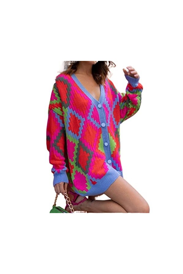 ARQRAY Hiver femmes basique col en V surdimensionné tricots cardigans vert automne pull tricoté Color : Green, Size : L 