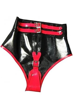 IDOBLO sous-vêtement 100% Latex Caoutchouc Beau Pantalon Rose Et Noir Short,Noir Rouge,M