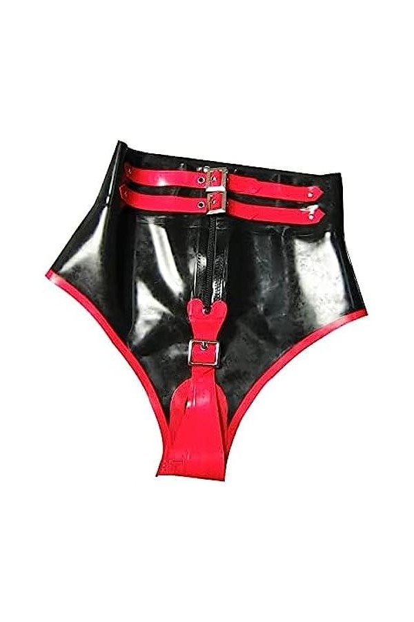 IDOBLO sous-vêtement 100% Latex Caoutchouc Beau Pantalon Rose Et Noir Short,Noir Rouge,M