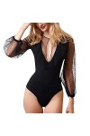 OQHAIR Femmes Sexy Bodys Dentelle Autunm Bodys Femmes Printemps Sexy Body Dentelle Dot Patchwork Combinaison Noir sans Coutur