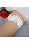 TONZN Jarretière en Dentelle avec Ornement, jarretière de Jambe de mariée perlée à la Main-Blanc_XL, jarretière en Cristal de
