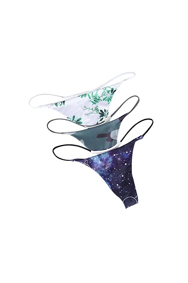 URIBAKY 3PC Femmes Culotte Taille Basse avec Dos en T Culottes G-String Sexy, Culotte Dentelle Strings sous-vêtement Lingerie