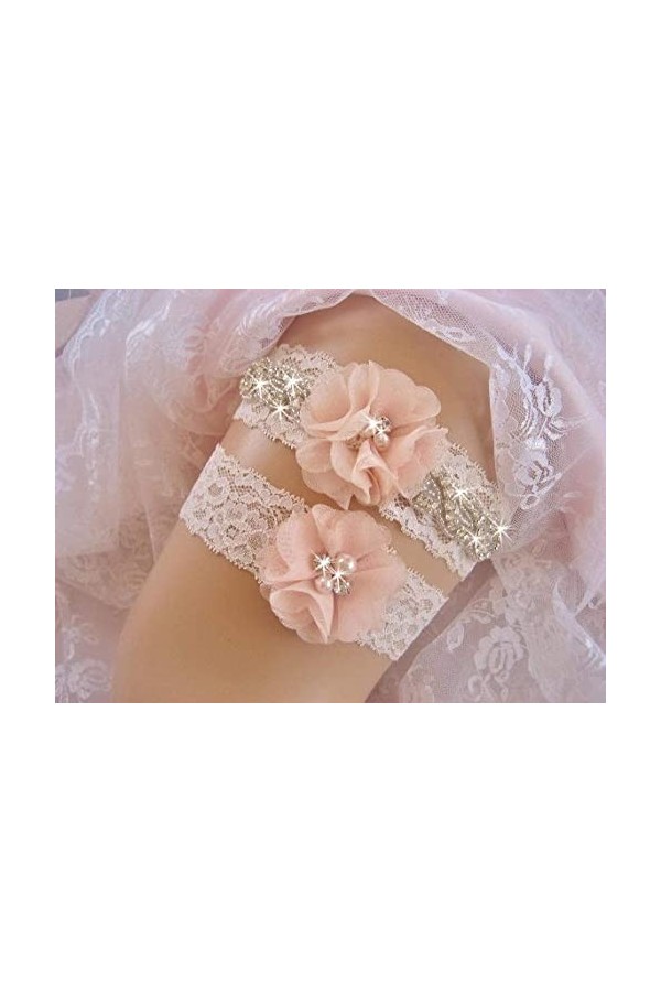 TONZN Jarretière en Dentelle avec jarretière de décoration de mariée en Dentelle Beige avec Disque en Dentelle, Cadeaux perso