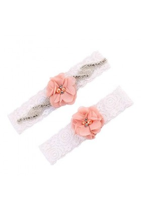 TONZN Jarretière en Dentelle avec jarretière de décoration de mariée en Dentelle Beige avec Disque en Dentelle, Cadeaux perso