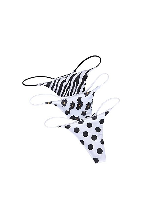 URIBAKY 3PC Femmes Culotte Taille Basse avec Dos en T Culottes G-String Sexy, Culotte Dentelle Strings sous-vêtement Lingerie