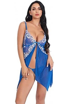 TAHALI Lingerie Sexy Lingerie de MariéeLingerie Sexy Robe de Gaze Translucide en Dentelle-Bleu_Moyen Bleu X Bleu M 