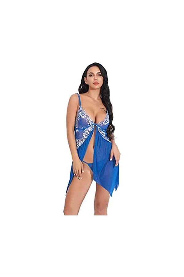 TAHALI Lingerie Sexy Lingerie de MariéeLingerie Sexy Robe de Gaze Translucide en Dentelle-Bleu_Moyen Bleu X Bleu M 