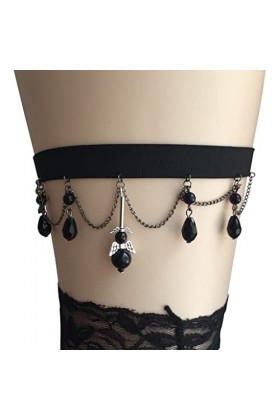 EXENXA Pendentif Sexy Stretch Jarretière Punk Noir Dames Jambe Anneau Corps Chaîne Jambe Anneau Couleur : Noir, Taille : 3pc