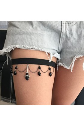 EXENXA Pendentif Sexy Stretch Jarretière Punk Noir Dames Jambe Anneau Corps Chaîne Jambe Anneau Couleur : Noir, Taille : 3pc