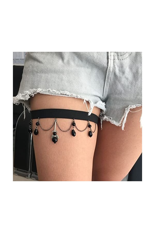 EXENXA Pendentif Sexy Stretch Jarretière Punk Noir Dames Jambe Anneau Corps Chaîne Jambe Anneau Couleur : Noir, Taille : 3pc