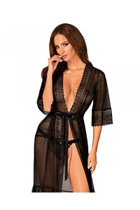 Obsessive Peignoir Long Séduisant Et Sexy Estiqua Peignoir, Noir,XS-S