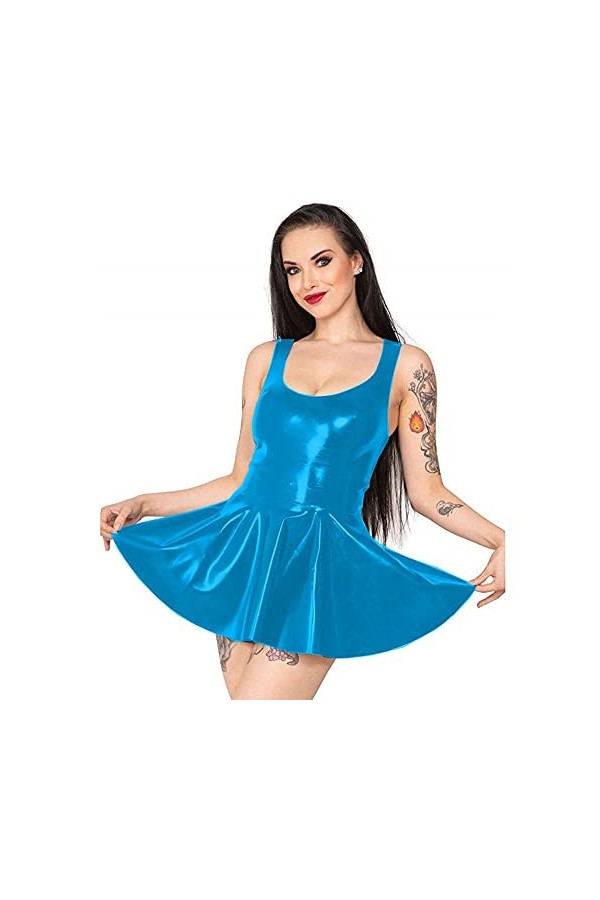 UUKR Femmes mignonnes mini robe dames sans manches couches o-cou coloré robe dété coloré sexy brillant robe de patinée métal