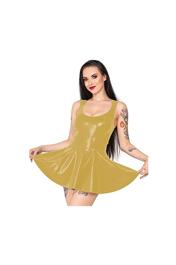 UUKR Femmes mignonnes mini robe dames sans manches couches o-cou coloré robe dété coloré sexy brillant robe de patinée métal