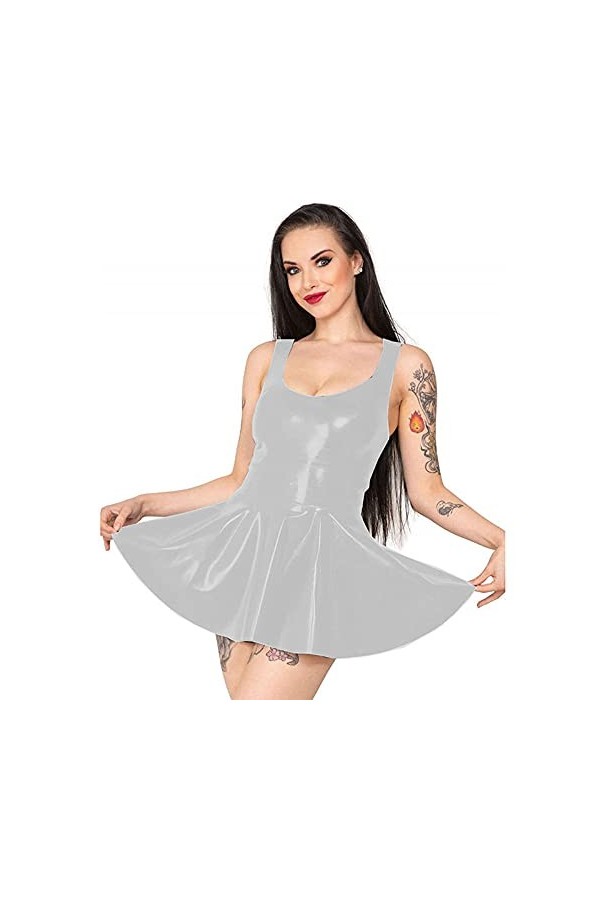 UUKR Femmes mignonnes mini robe dames sans manches couches o-cou coloré robe dété coloré sexy brillant robe de patinée métal