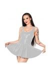 UUKR Femmes mignonnes mini robe dames sans manches couches o-cou coloré robe dété coloré sexy brillant robe de patinée métal