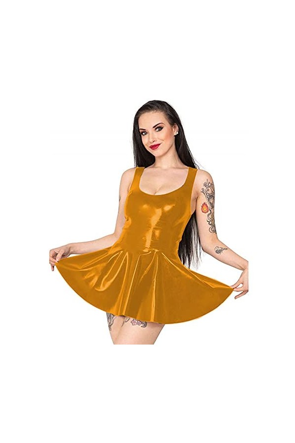 UUKR Femmes mignonnes mini robe dames sans manches couches o-cou coloré robe dété coloré sexy brillant robe de patinée métal