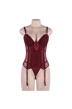 NC Corset sexy grande taille en satin avec coutures en dentelle Noir