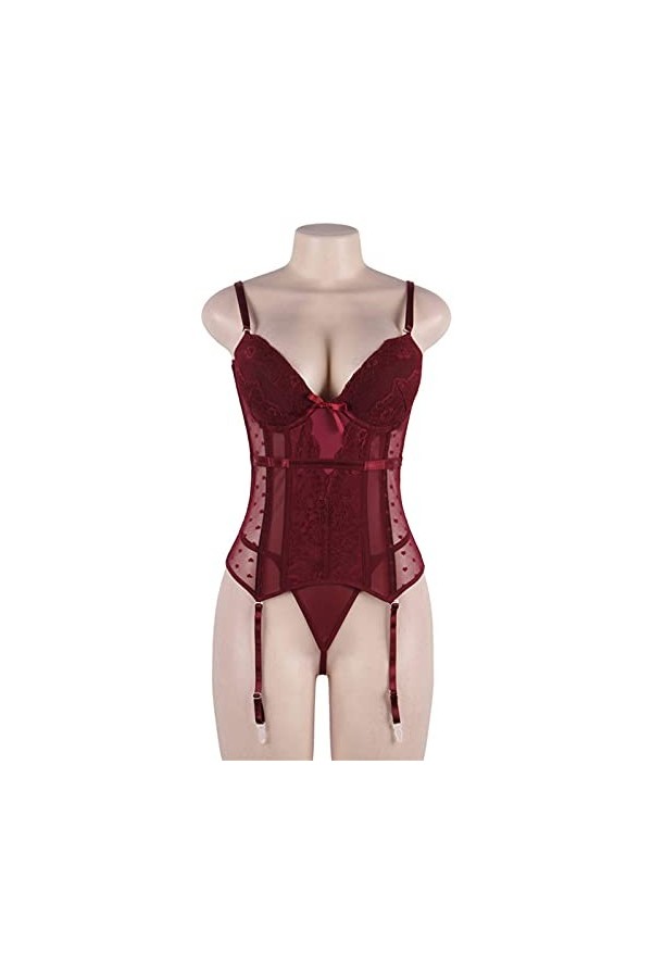 NC Corset sexy grande taille en satin avec coutures en dentelle Noir