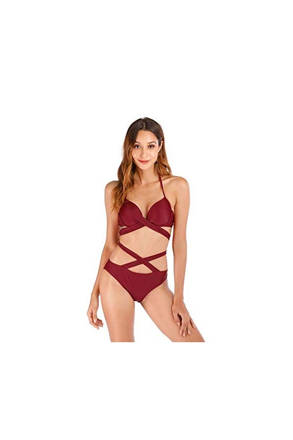 TONZN Robes de Nuit et Chemises de Nuit pour Femmes, Soutien-Gorge Sexy, Ensemble croisé sur Le Devant, Maillot de Bain uni, 