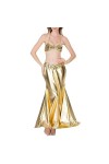 VETCS Déguisement Sexy Femme Costume Sirène Halloween sans Manches Licou et Jupe Ensemble Cosplay Costume en Cuir Verni,dor,