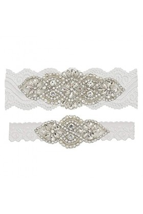 TONZN Jarretière en Dentelle pour Dames,Accessoires de Mariage Nuptiale Jarretière en Strass Faite à la Main-Blanc AW_XL,Cein
