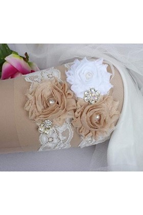 TONZN Ceintures en Dentelle Extensible jarretière Florale, Accessoires de Mariage de mariée jarretière en Dentelle Sexy-Blanc