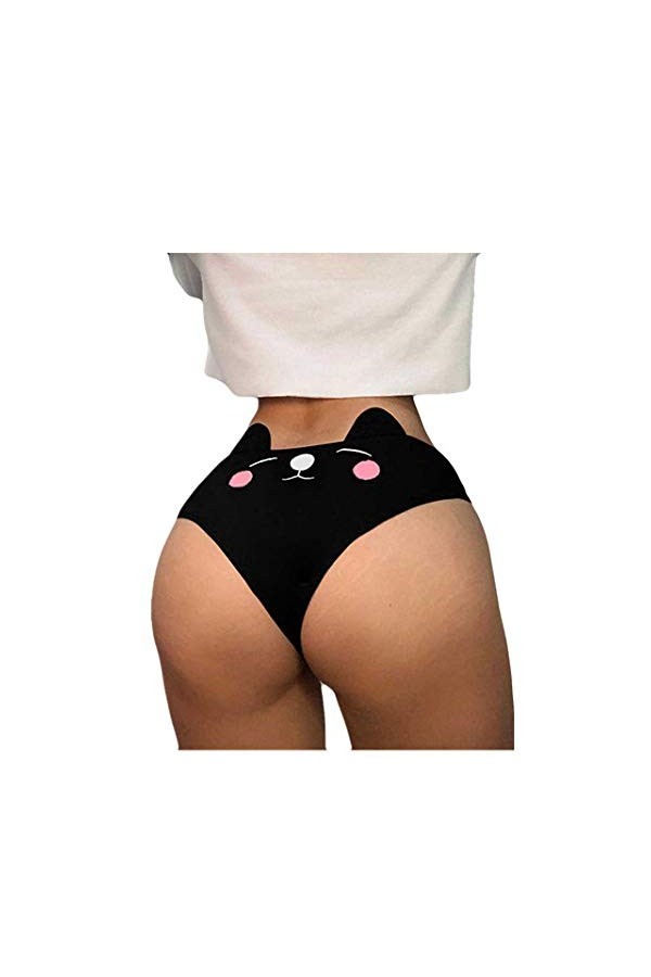 URIBAKY Oreilles De Chat Mignon Culotte Femme en Coton/Femmes DrôLe Lingerie G-String Slip sous-VêTements Culottes/T String S