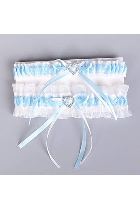 TONZN Jarretière élastiquée avec nœud en Dentelle, Accessoires de Mariage Nuptiale Anneau de Jambe jarretière en Dentelle-Ble