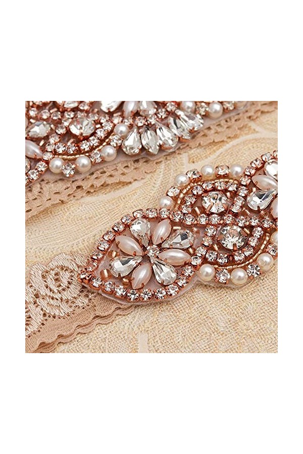 TONZN Jarretière de Mariage Nuptiale Cadeau pour la mariée, mariée Strass Applique Dentelle Jambe Boucle jarretière-Champagne