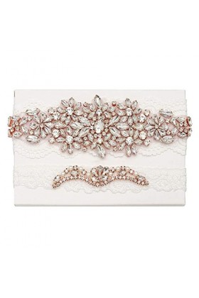 TONZN Jarretière en Dentelle avec Ornement, Accessoires de Mariage Nuptiale jarretière en Dentelle Extensible-Or Rose_M, jarr