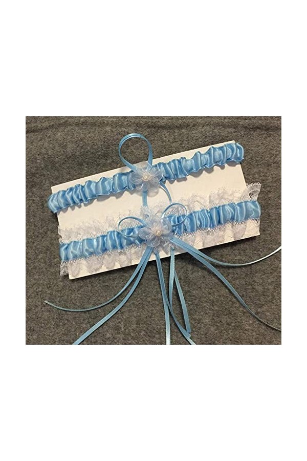 Jarretière en Dentelle avec,Jarretière de Mariage avec Noeud de mariée-Bleu Ciel_Taille Unique,Cadeaux Jarretière personnalis