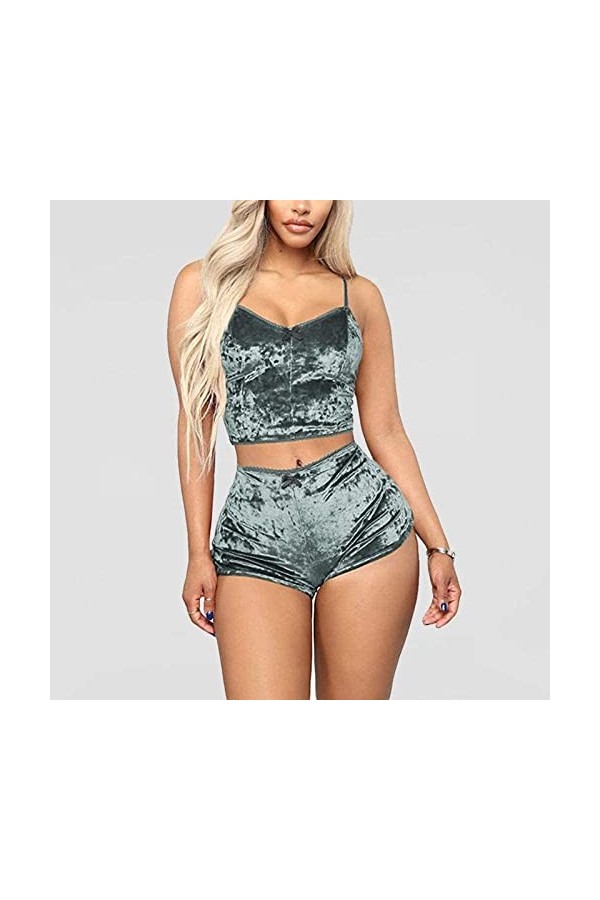 TAHALI Lingerie Sexy Nouvel Ensemble Pyjama Deux pièces Sexy Soutien-Gorge Bleu M Gris 3XL 