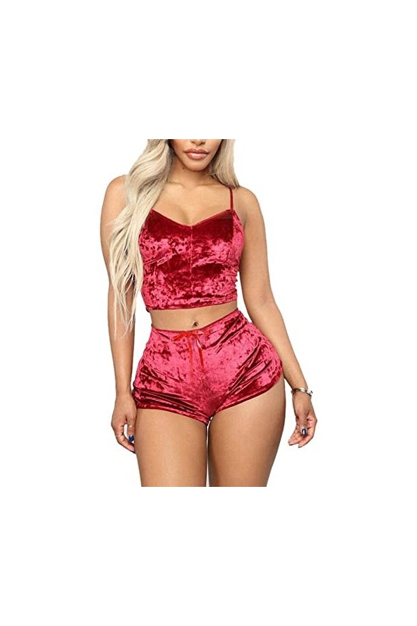 TAHALI Lingerie Sexy Nouvel Ensemble Soutien-Gorge Pyjama Deux pièces Sexy Bleu M Bourgogne L 