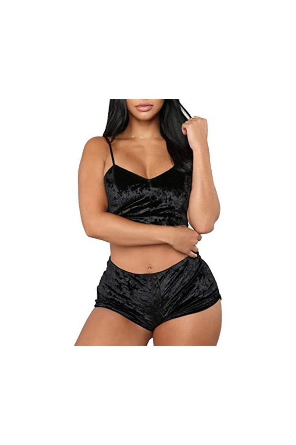TAHALI Lingerie Sexy Nouvel Ensemble Soutien-Gorge Pyjama Deux pièces Sexy Bleu M Noir M 