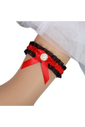 TONZN Cadeaux Jarretière personnalisée,Ruban Rouge Accessoires de Mariage Nuptiale Porte-Jarretelles en Dentelle Extensible-R