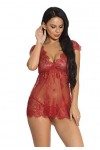 Lingerie sexy pour la Saint-Valentin, ensemble de lingerie sexy en dentelle pour femme, nuisette avec string, robe de nuit à 
