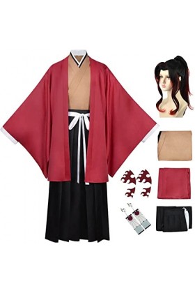 Foanja Tsugikuni Yoriichi Déguisement Homme Cosplay Demon Slayer Corps Samouraï Anime Uniforme Complet et Boucles doreilles 