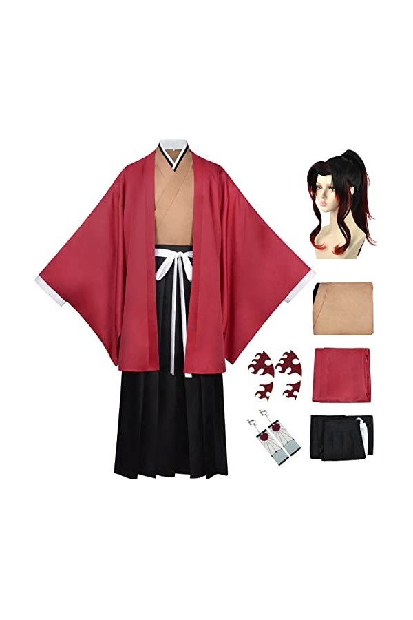 Foanja Tsugikuni Yoriichi Déguisement Homme Cosplay Demon Slayer Corps Samouraï Anime Uniforme Complet et Boucles doreilles 